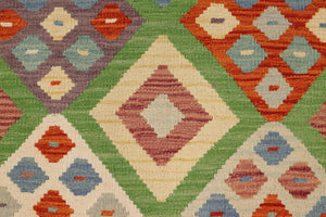 handmade Geometric Kilim Rust Blue Hand-Woven RECTANGLE 100% WOOL area rug 3 x 5