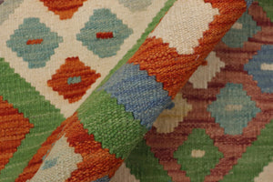 handmade Geometric Kilim Rust Blue Hand-Woven RECTANGLE 100% WOOL area rug 3 x 5