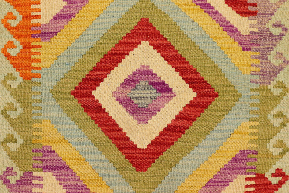 handmade Geometric Kilim Blue Red Hand-Woven RECTANGLE 100% WOOL area rug 2' x 3'