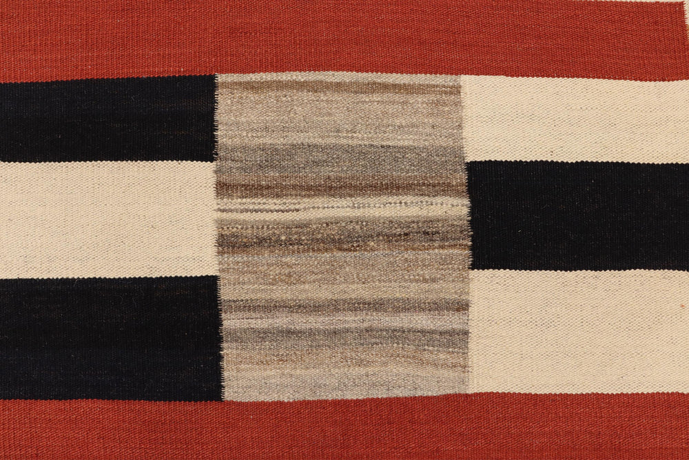 handmade Modern Kilim Rust Blue Hand-Woven RECTANGLE 100% WOOL area rug 3x6