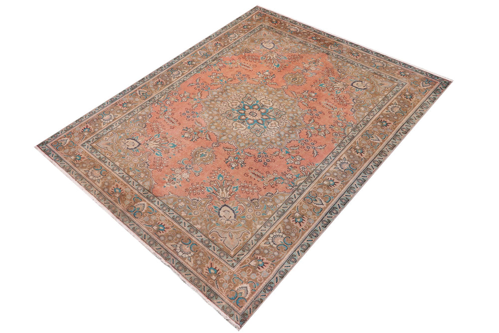 handmade Vintage Kashan Peach Brown Hand Knotted RECTANGLE 100% WOOL area rug 8' x 11'