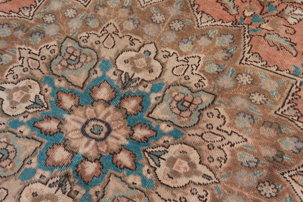 handmade Vintage Kashan Peach Brown Hand Knotted RECTANGLE 100% WOOL area rug 8' x 11'