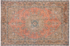 handmade Vintage Kashan Peach Brown Hand Knotted RECTANGLE 100% WOOL area rug 8' x 11'