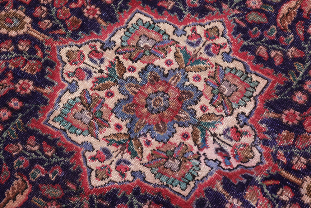 handmade Vintage Kashan Red Blue Hand Knotted RECTANGLE 100% WOOL area rug 7' x 10'