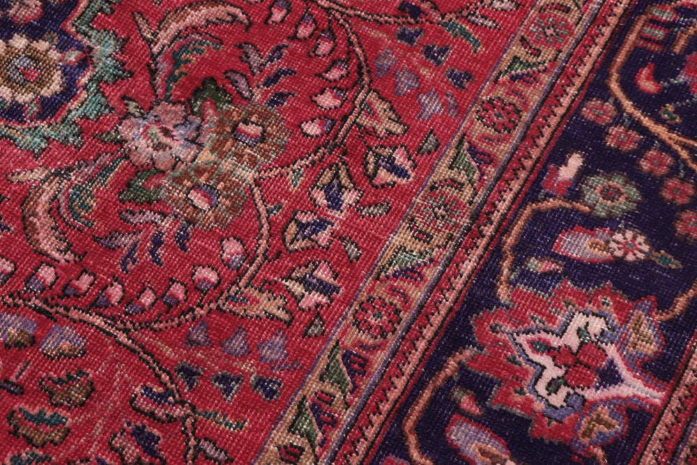 handmade Vintage Kashan Red Blue Hand Knotted RECTANGLE 100% WOOL area rug 7' x 10'