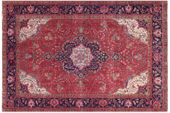 handmade Vintage Kashan Red Blue Hand Knotted RECTANGLE 100% WOOL area rug 7' x 10'