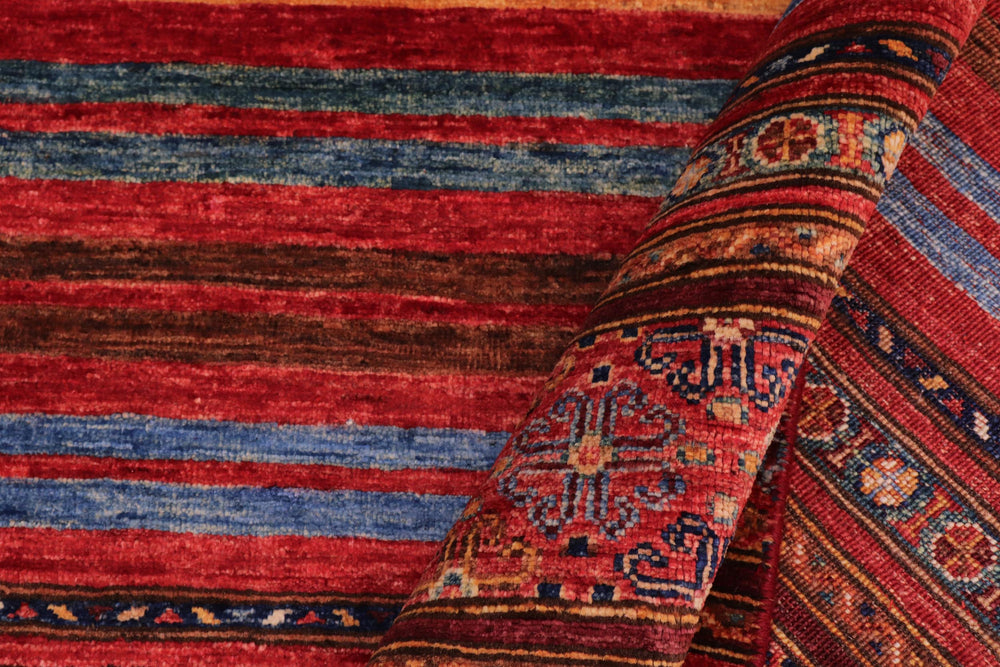 handmade Geometric Kurjean Red Blue Hand Knotted RECTANGLE 100% WOOL area rug 8x10