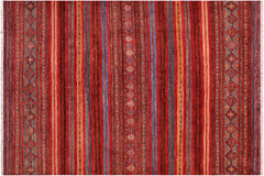 handmade Geometric Kurjean Red Blue Hand Knotted RECTANGLE 100% WOOL area rug 8x10