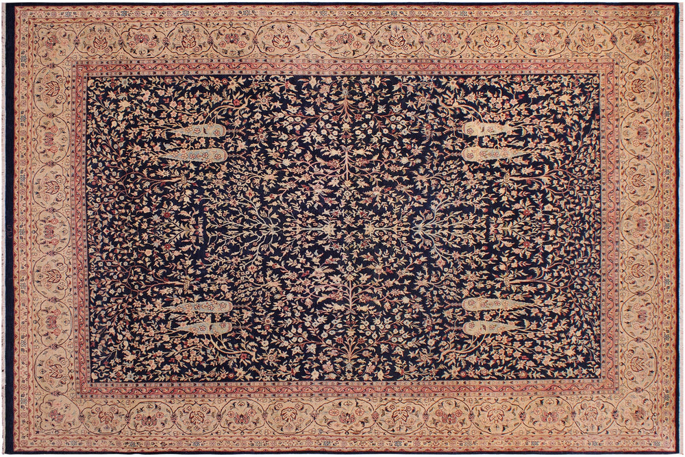 handmade Traditional Kashan Blue Tan Hand Knotted RECTANGLE 100% WOOL area rug 9x12
