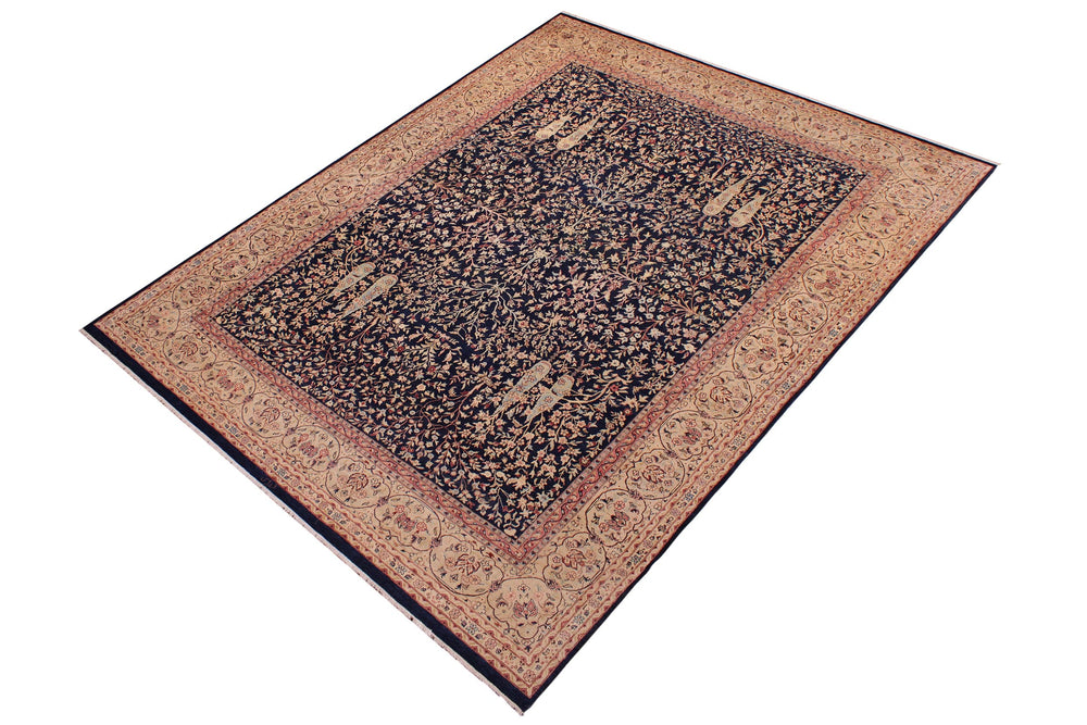 handmade Traditional Kashan Blue Tan Hand Knotted RECTANGLE 100% WOOL area rug 9x12