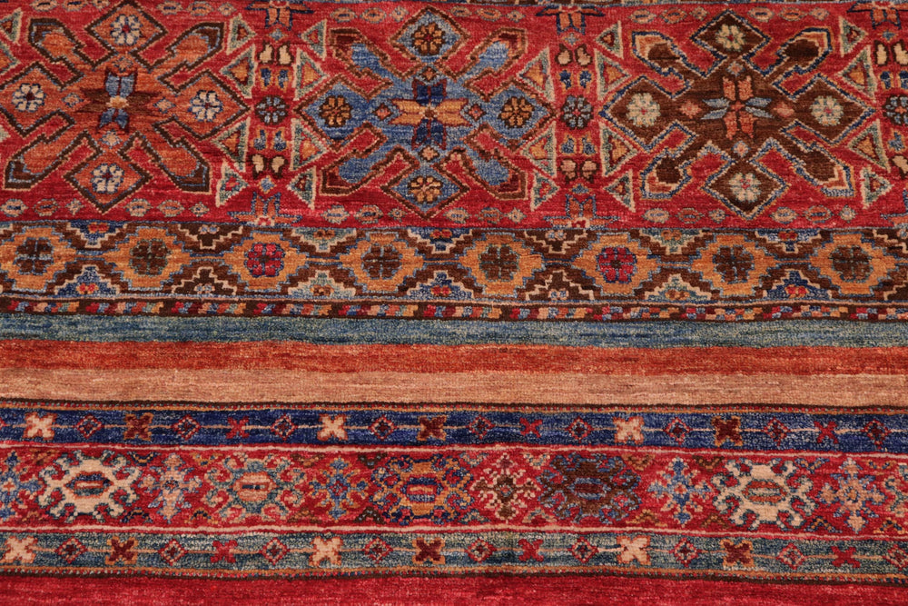 handmade Geometric Kurjean Red Blue Hand Knotted RECTANGLE 100% WOOL area rug 8x10
