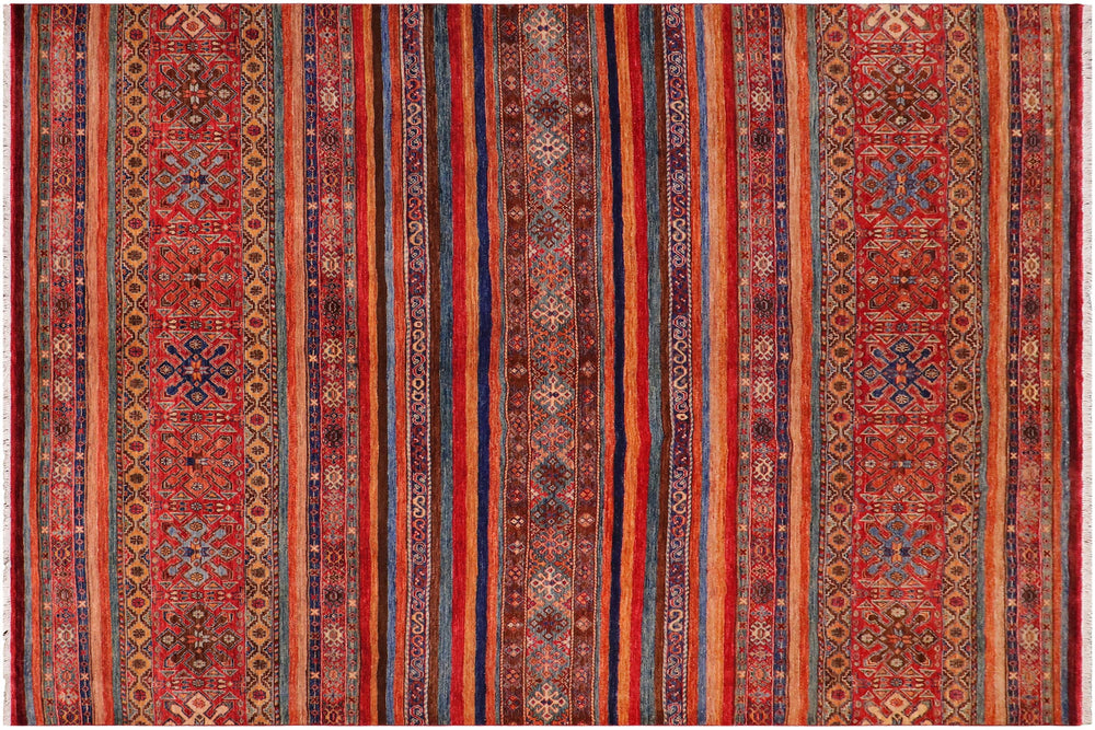 handmade Geometric Kurjean Red Blue Hand Knotted RECTANGLE 100% WOOL area rug 8x10