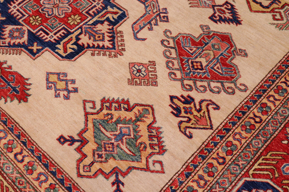 handmade Geometric Super Kazak Ivory Red Hand Knotted RECTANGLE 100% WOOL area rug 9' x 12'
