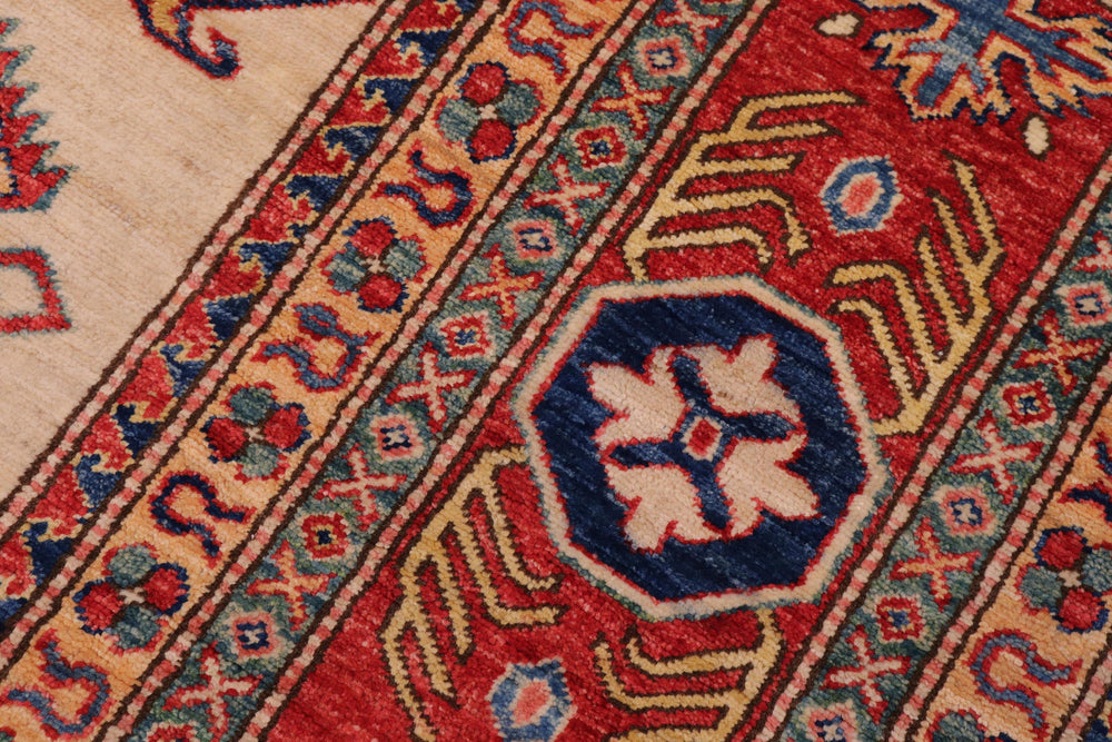 handmade Geometric Super Kazak Ivory Red Hand Knotted RECTANGLE 100% WOOL area rug 9' x 12'
