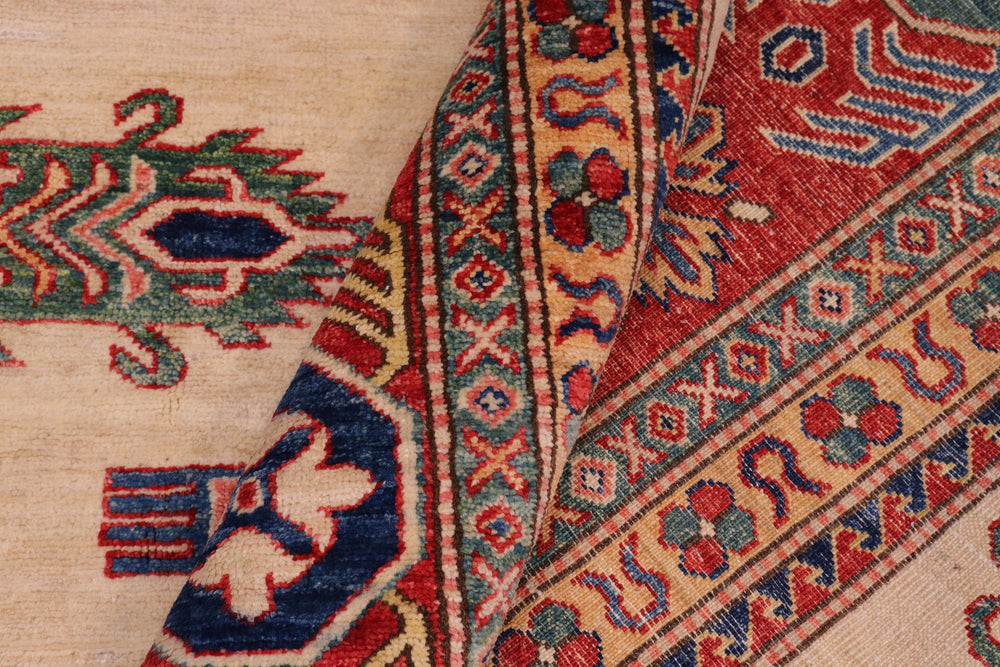 handmade Geometric Super Kazak Ivory Red Hand Knotted RECTANGLE 100% WOOL area rug 9' x 12'