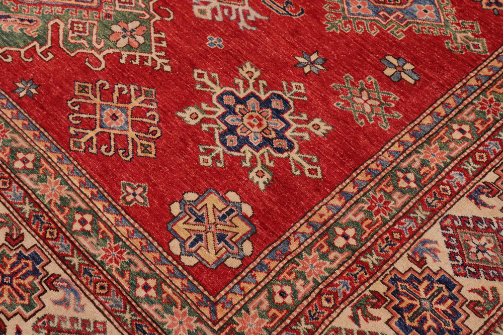 handmade Geometric Super Kazak Red Beige Hand Knotted RECTANGLE 100% WOOL area rug 9' x 12'