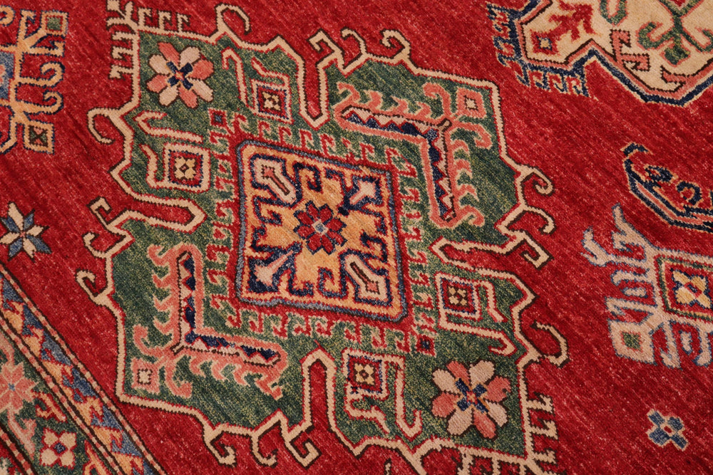 handmade Geometric Super Kazak Red Beige Hand Knotted RECTANGLE 100% WOOL area rug 9' x 12'
