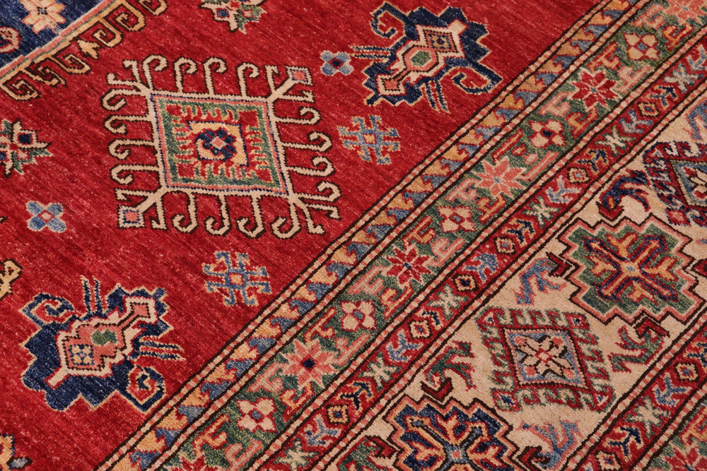 handmade Geometric Super Kazak Red Beige Hand Knotted RECTANGLE 100% WOOL area rug 9' x 12'