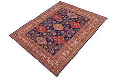 handmade Geometric Super Kazak Blue Beige Hand Knotted RECTANGLE 100% WOOL area rug 8' x 10'