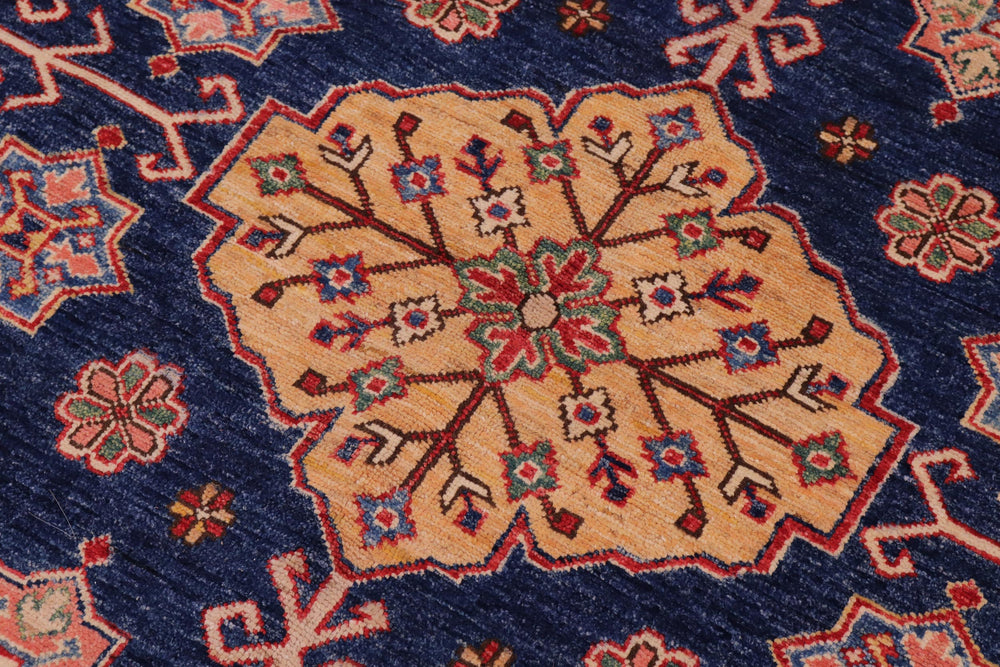 handmade Geometric Super Kazak Blue Beige Hand Knotted RECTANGLE 100% WOOL area rug 8' x 10'