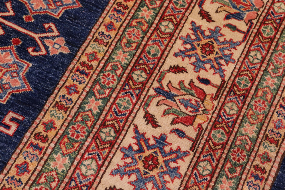handmade Geometric Super Kazak Blue Beige Hand Knotted RECTANGLE 100% WOOL area rug 8' x 10'