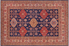 handmade Geometric Super Kazak Blue Beige Hand Knotted RECTANGLE 100% WOOL area rug 8' x 10'