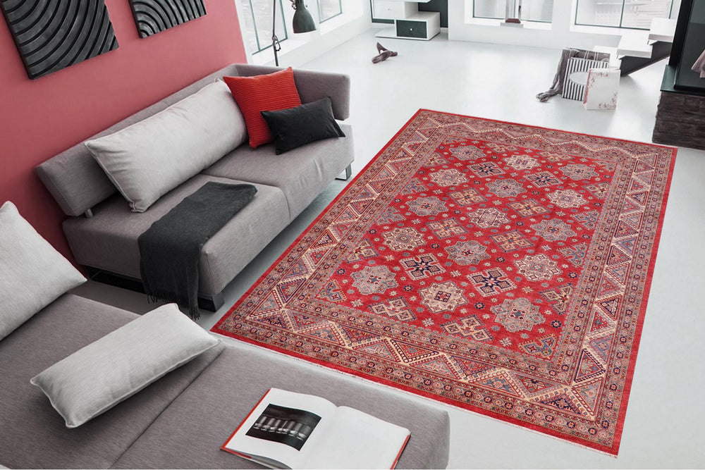 handmade Geometric Super Kazak Red Beige Hand Knotted RECTANGLE 100% WOOL area rug 12' x 15'