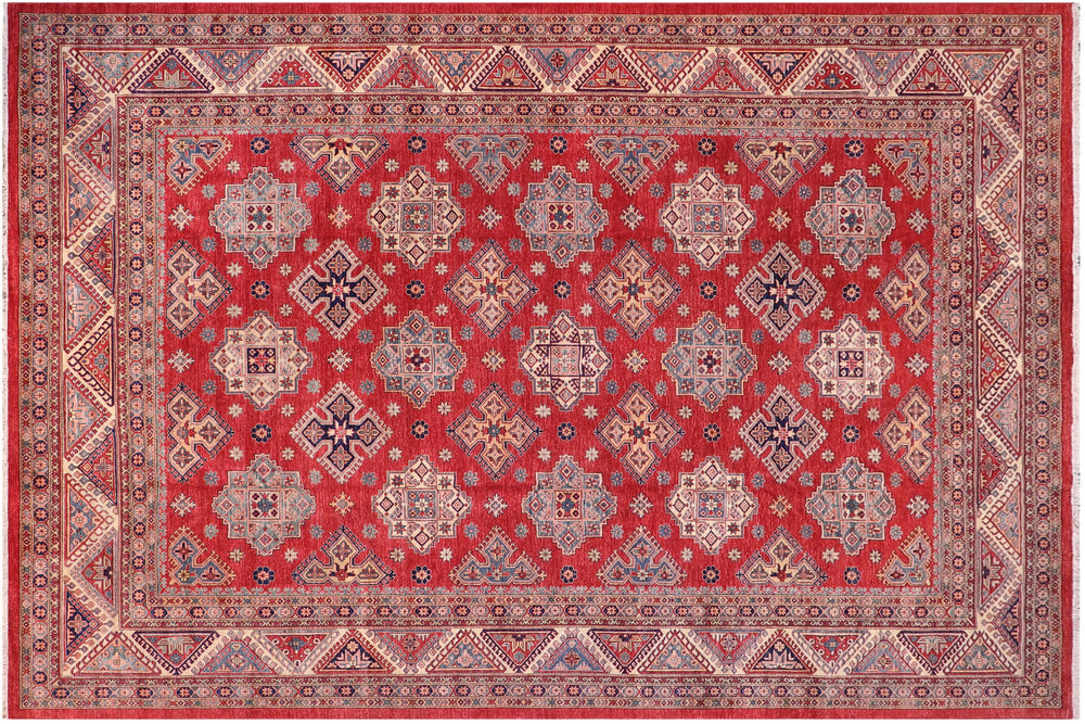 handmade Geometric Super Kazak Red Beige Hand Knotted RECTANGLE 100% WOOL area rug 12' x 15'