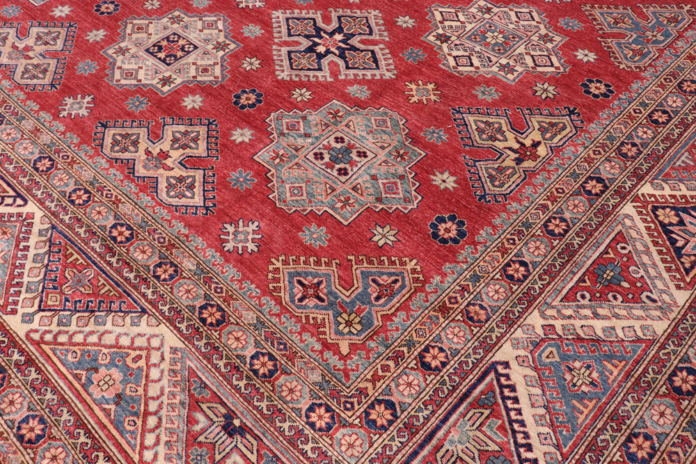 handmade Geometric Super Kazak Red Beige Hand Knotted RECTANGLE 100% WOOL area rug 12' x 15'
