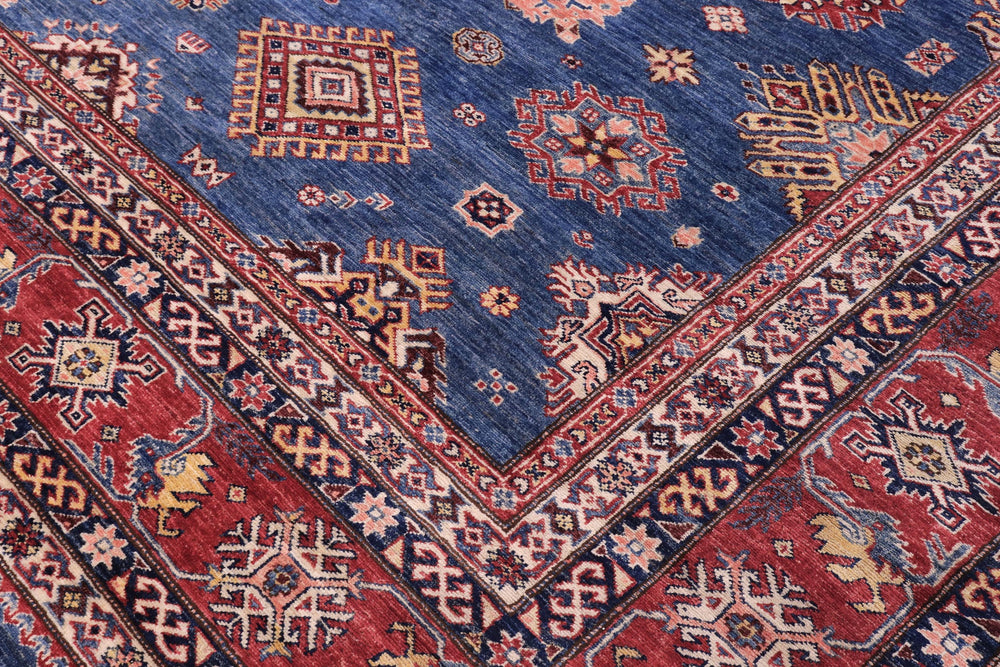 handmade Geometric Super Kazak Blue Red Hand Knotted RECTANGLE 100% WOOL area rug 12' x 16'