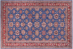 handmade Geometric Super Kazak Blue Red Hand Knotted RECTANGLE 100% WOOL area rug 12' x 16'