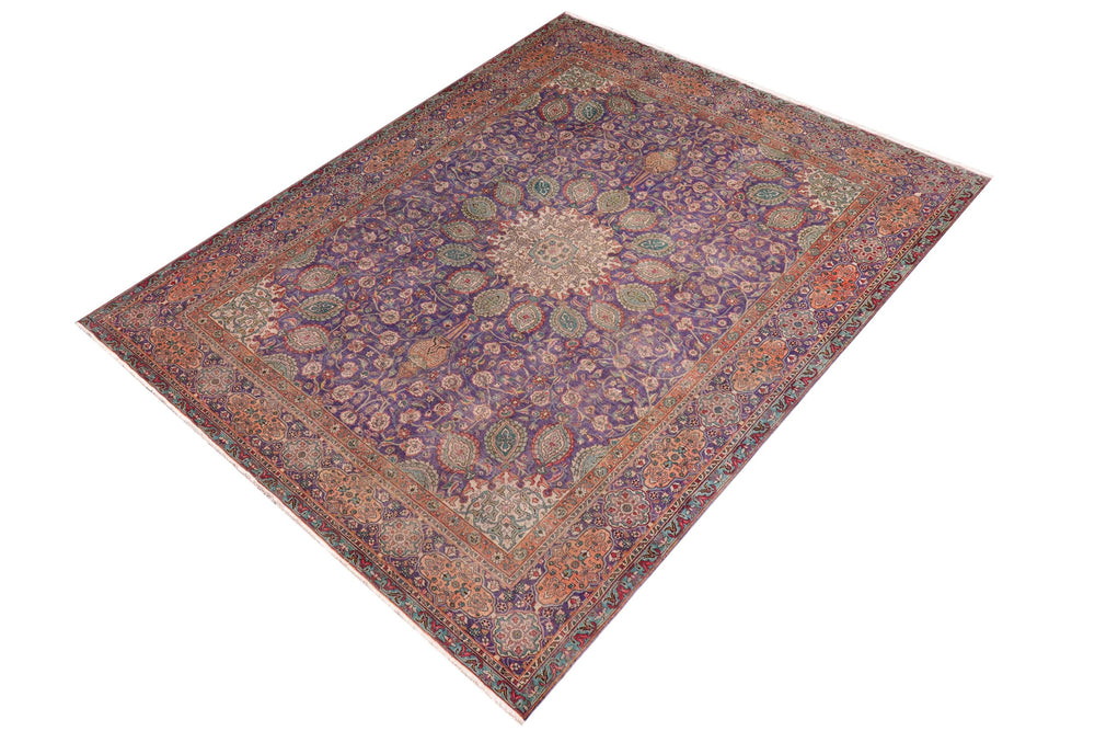 handmade Vintage Sheikh Shaf Blue Rust Hand Knotted RECTANGLE 100% WOOL area rug 10' x 13'