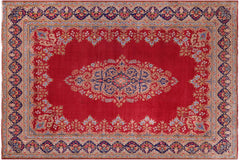 handmade Vintage Kashan Pink Blue Hand Knotted RECTANGLE 100% WOOL area rug 10' x 12'