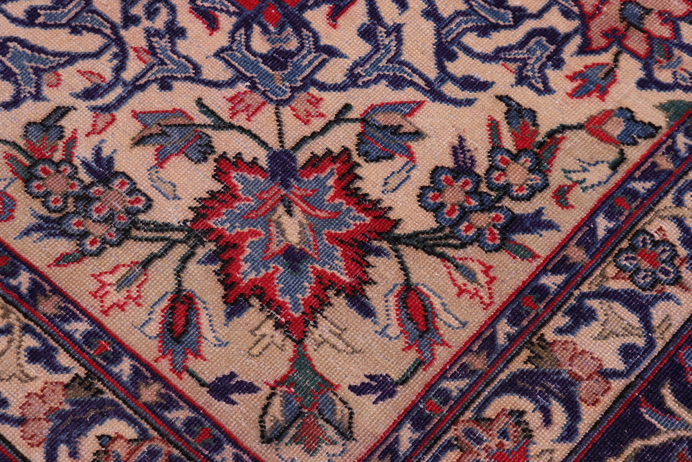 handmade Vintage Kashan Red Blue Hand Knotted RECTANGLE 100% WOOL area rug 10' x 16'