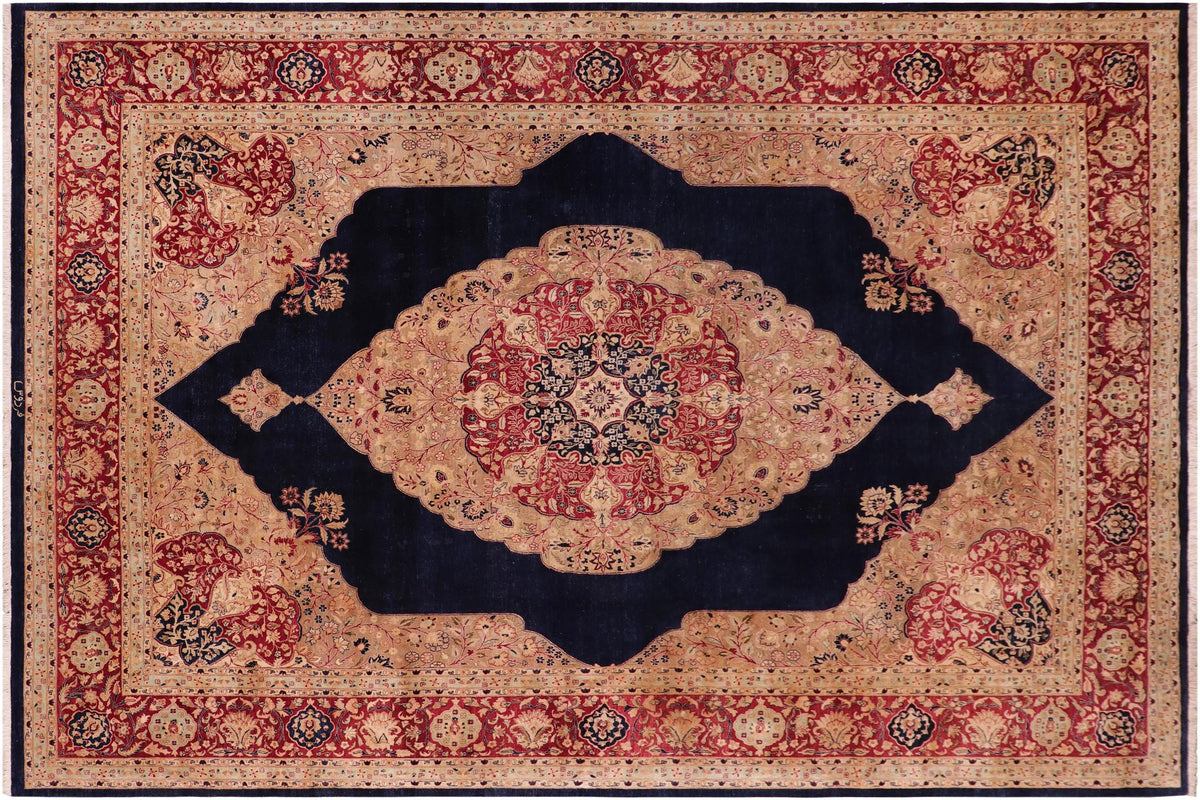 handmade Traditional Kirman Blue Red Hand Knotted RECTANGLE 100% WOOL area rug 9x12