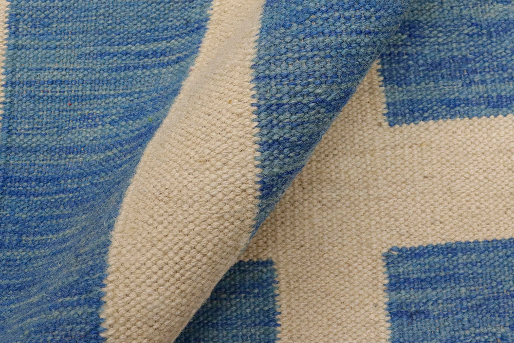 handmade Modern Kilim Blue Beige Hand-Woven RECTANGLE 100% WOOL area rug 8' x 10'