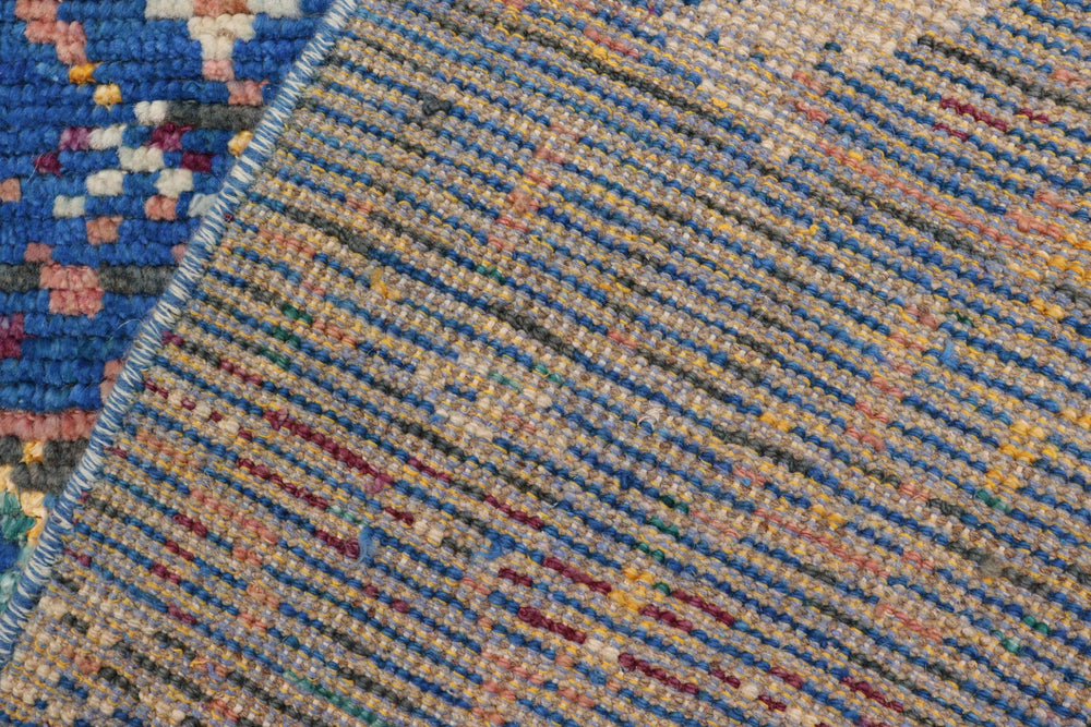 handmade Geometric Moroccan Blue Gray Hand Knotted RECTANGLE WOOL&SILK area rug 5' x 7'