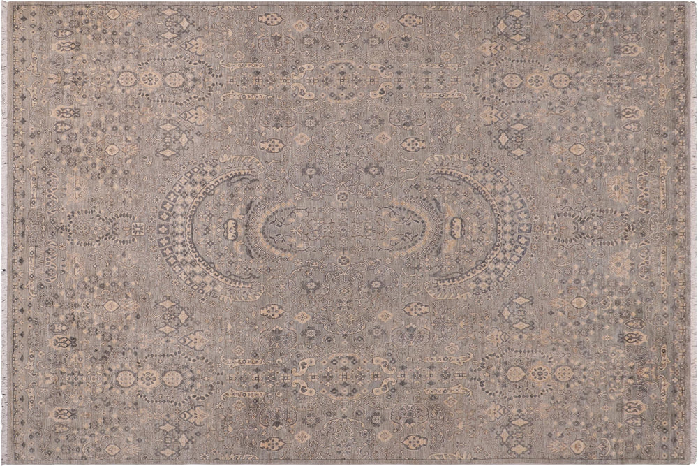 handmade Modern Kafkaz Blue Gray Hand Knotted RECTANGLE 100% WOOL area rug 8' x 10'