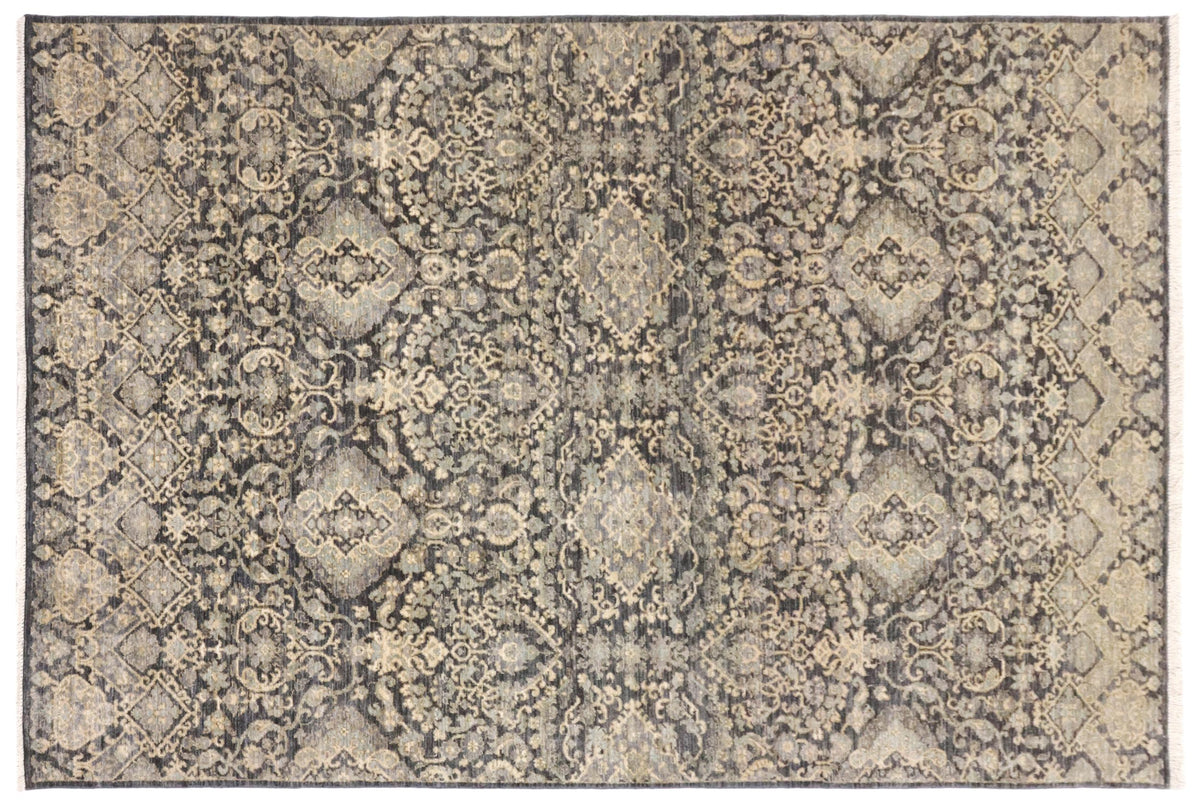 handmade Transitional Kafkaz Gray Blue Hand Knotted RECTANGLE 100% WOOL area rug 5' x 8'