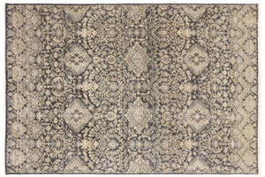 handmade Transitional Kafkaz Gray Blue Hand Knotted RECTANGLE 100% WOOL area rug 5' x 8'