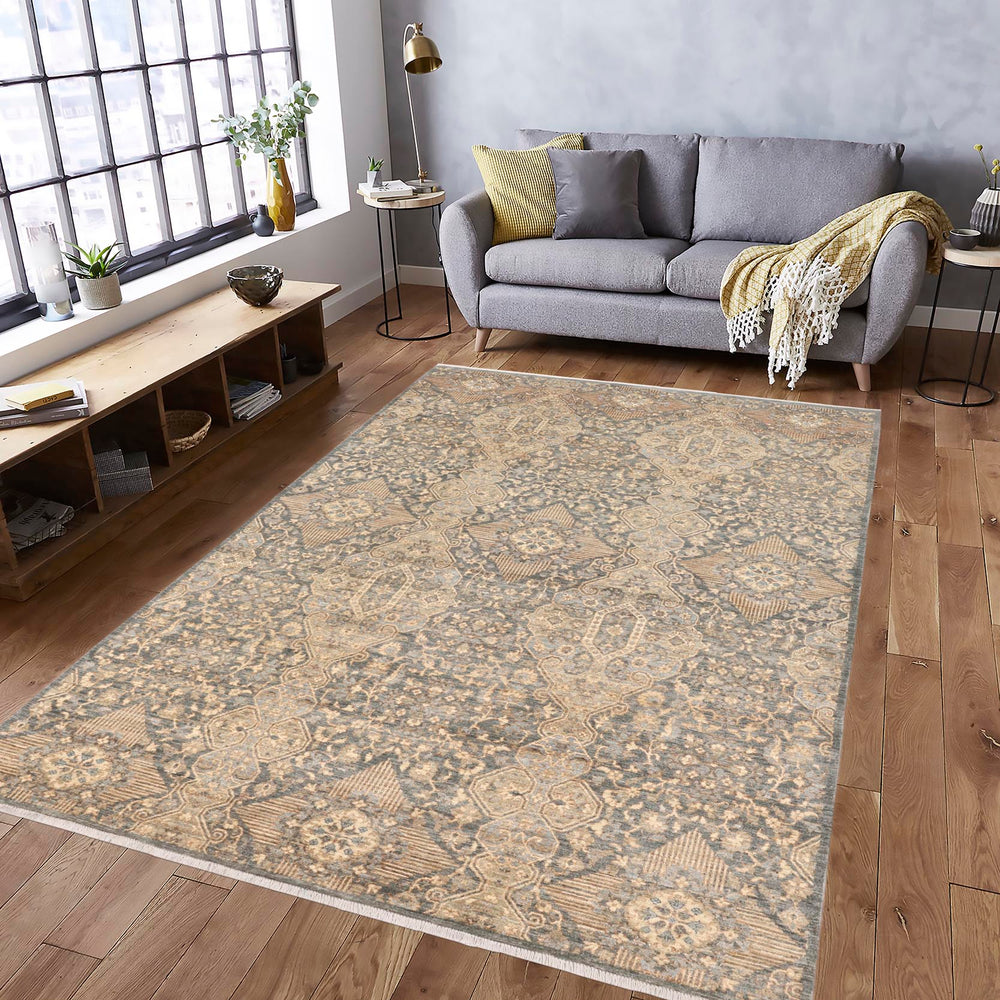 handmade Modern Kafkaz Gray Blue Hand Knotted RECTANGLE 100% WOOL area rug 6' x 9'