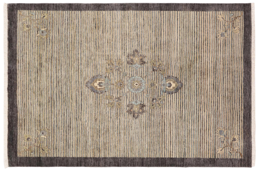 handmade Modern Kafkaz Gray Blue Hand Knotted RECTANGLE 100% WOOL area rug 5' x 7'
