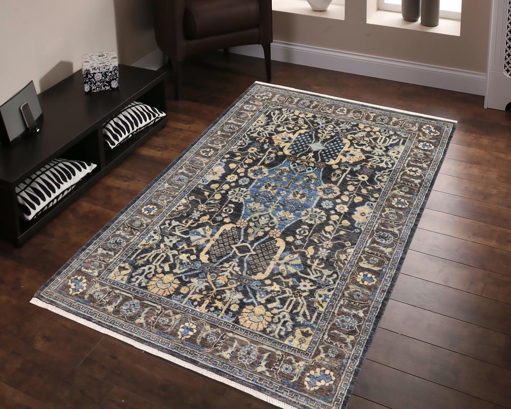 handmade Traditional Kafkaz Gray Blue Hand Knotted RECTANGLE 100% WOOL area rug 4x6