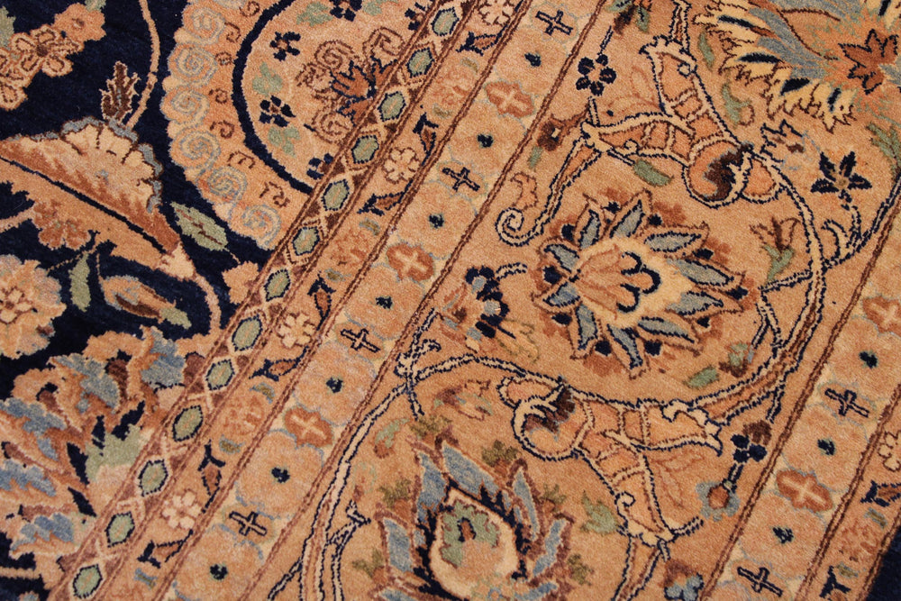 handmade Transitional Agra Tabriz Blue Tan Hand Knotted RECTANGLE 100% WOOL area rug 9x12