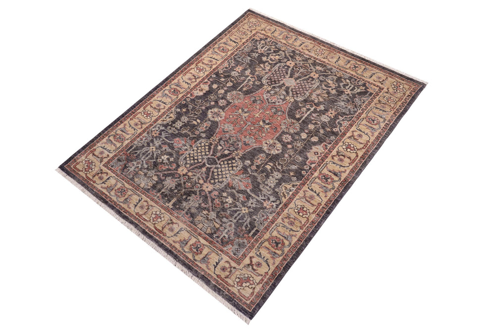 handmade Traditional Kafkaz Gray Tan Hand Knotted RECTANGLE 100% WOOL area rug 4x6