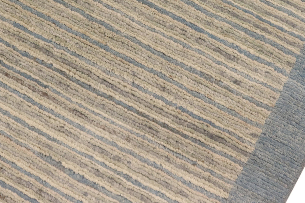 handmade Modern Kafkaz Blue Beige Hand Knotted RECTANGLE 100% WOOL area rug 3' x 5'