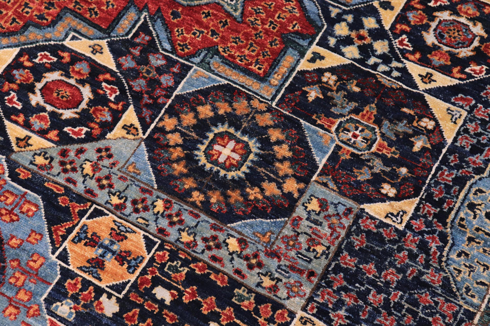 handmade Geometric Mamluk Blue Rust Hand Knotted RECTANGLE WOOL&SILK area rug 8 x 10