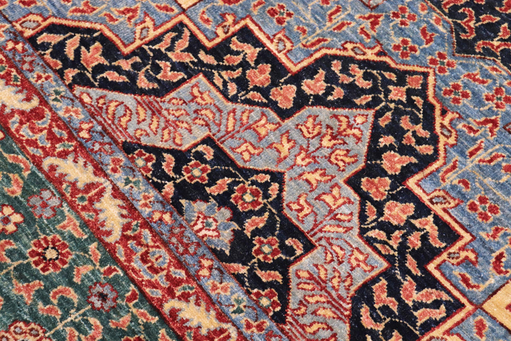 handmade Geometric Mamluk Blue Green Hand Knotted RECTANGLE 100% WOOL area rug 9 x 12