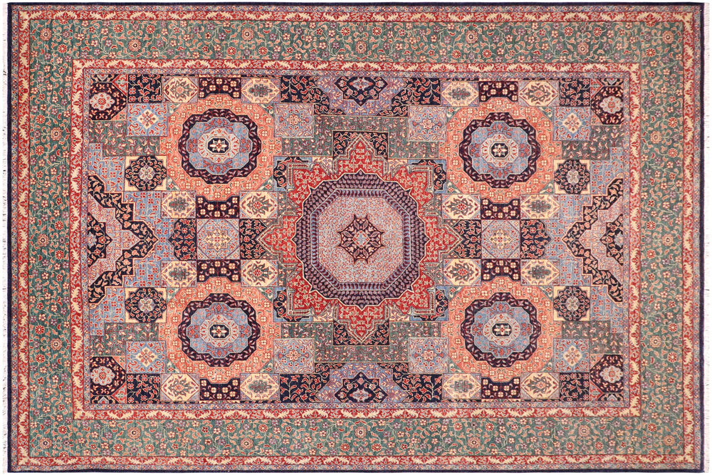 handmade Geometric Mamluk Blue Green Hand Knotted RECTANGLE 100% WOOL area rug 9 x 12