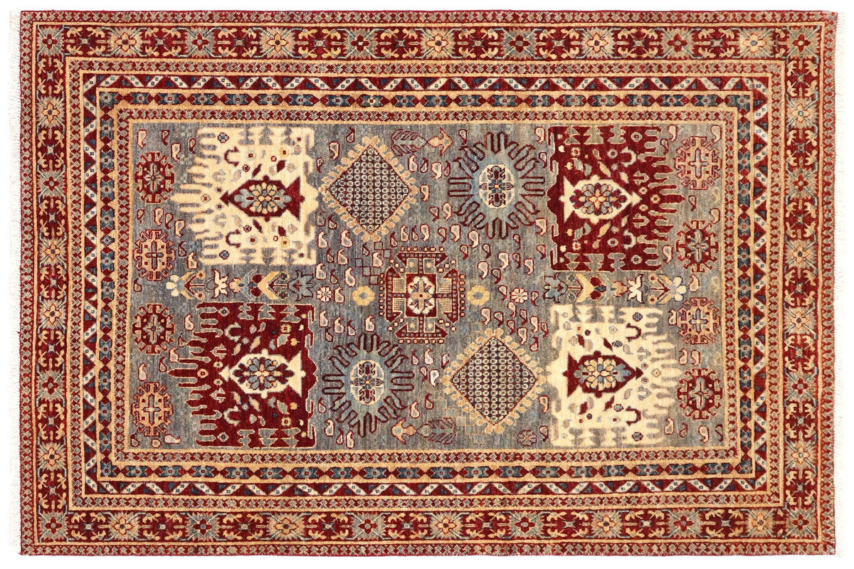 5x6 hand knotted transitional wool rug in gray and red - Classic Dangelo